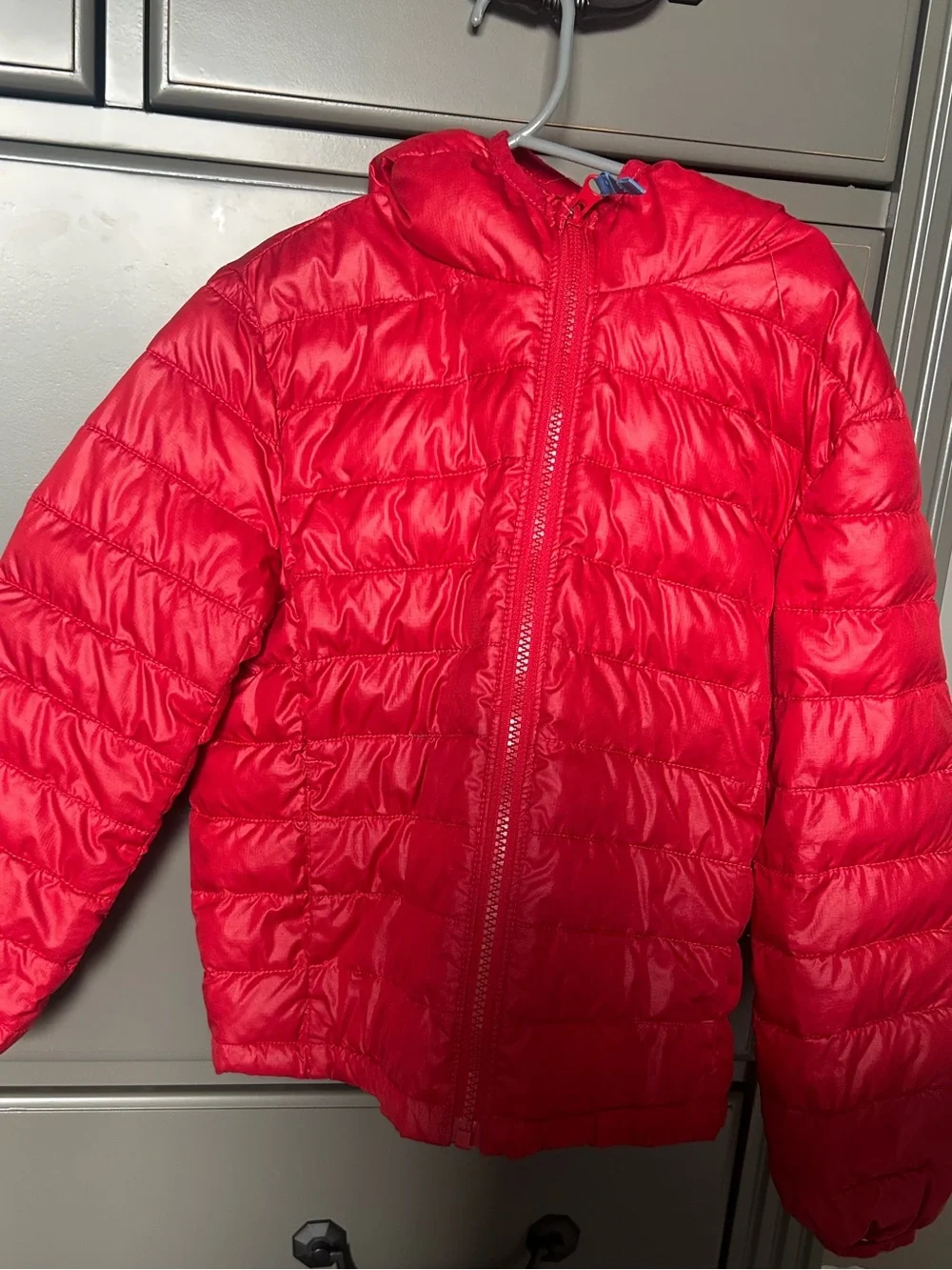 Primary Kids Lightweight Red Puffer Jacket with Hood